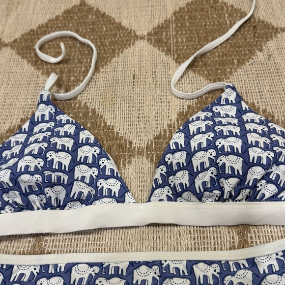 Roller Rabbit bikini set high waisted bottoms triangle tie top elephants print - Picture 7 of 7